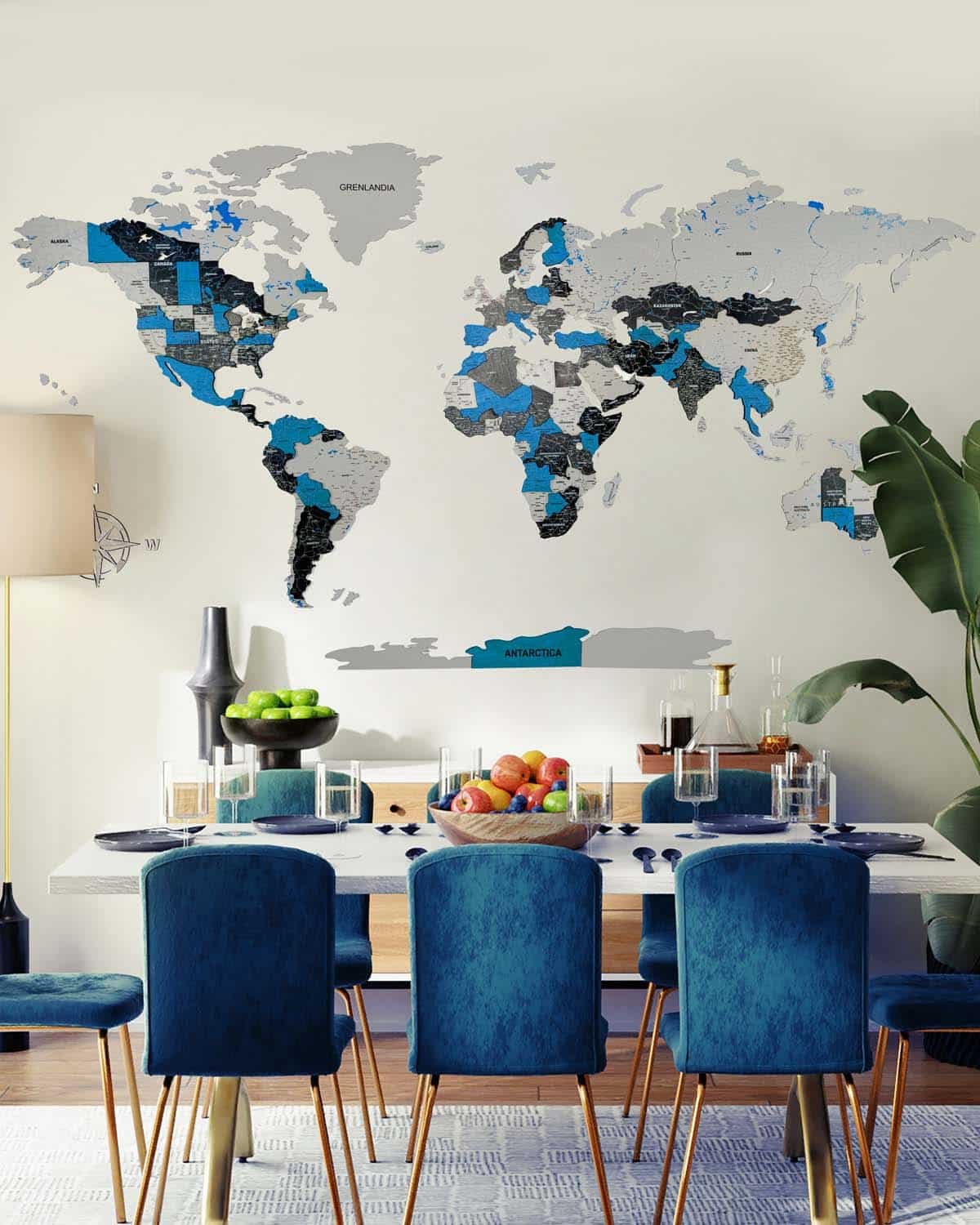 Premium 3D Wooden World Map — Midnight