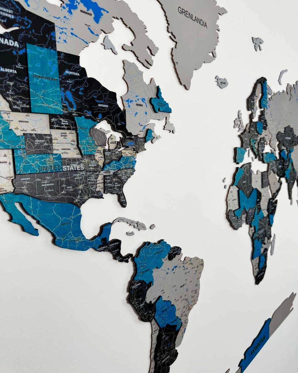 Premium 3D Wooden World Map — Midnight