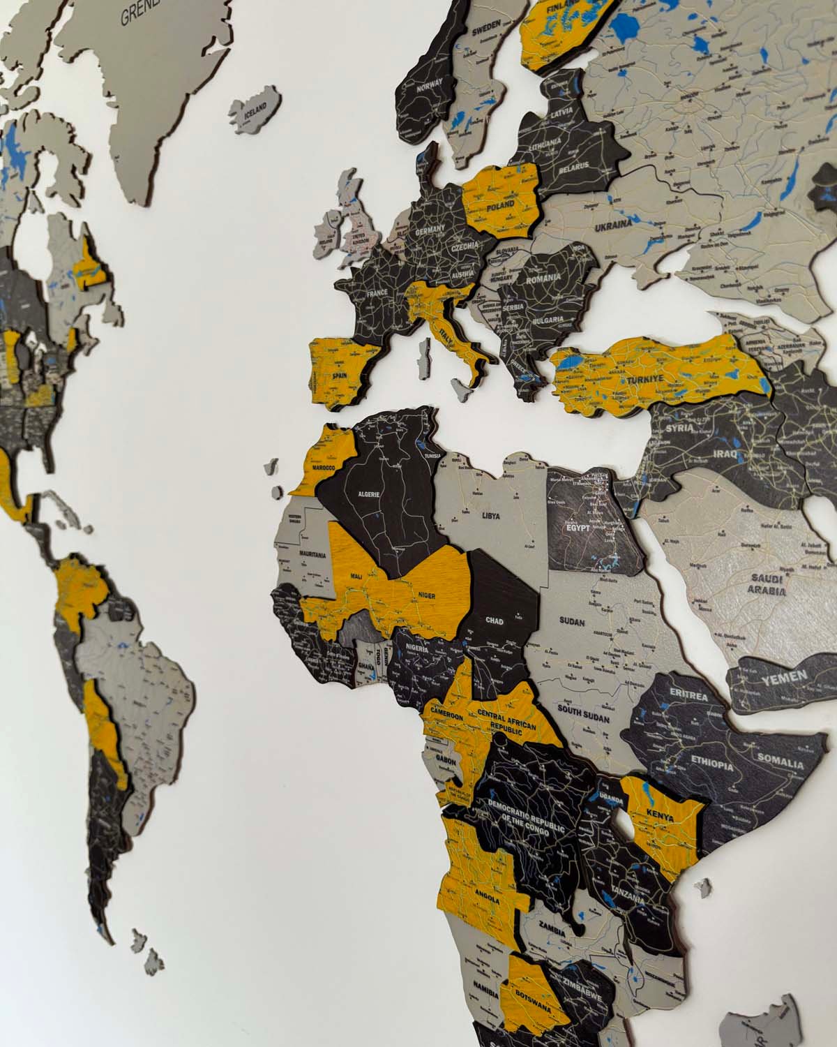 Premium 3D Wooden World Map — Sunshine