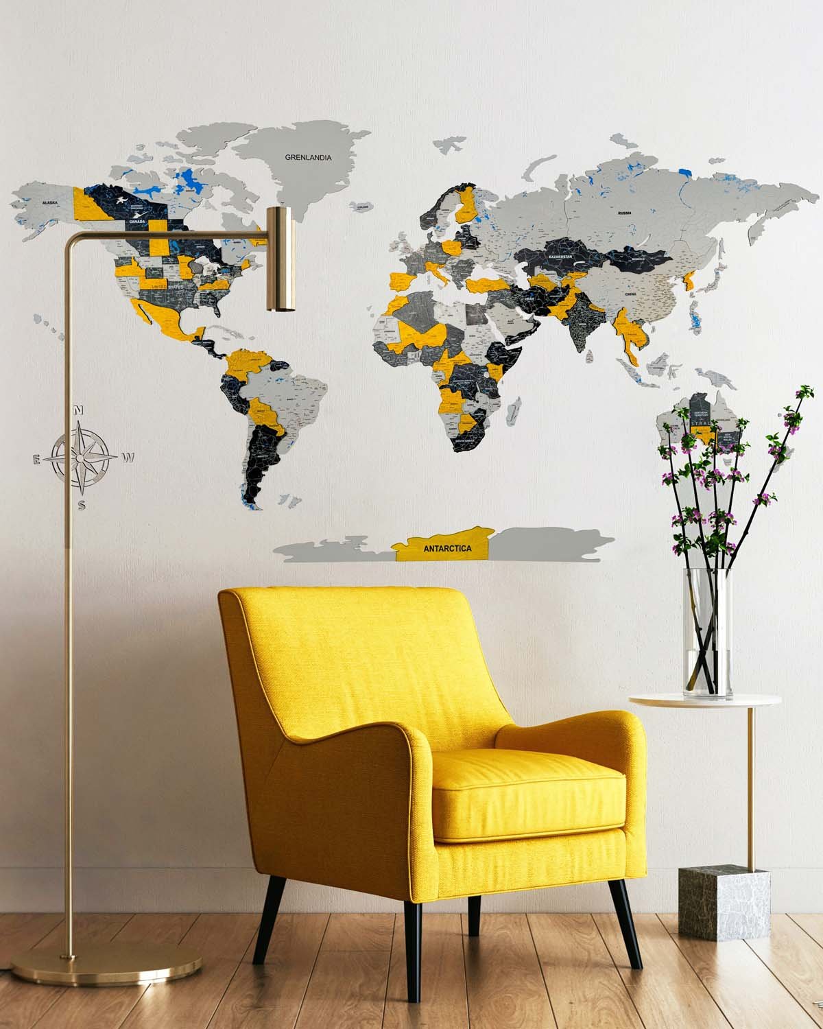 Premium 3D Wooden World Map — Sunshine
