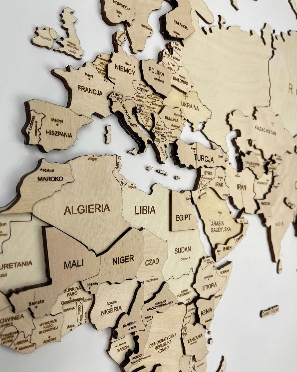 3D Wooden World Map Wall Art Natural 2