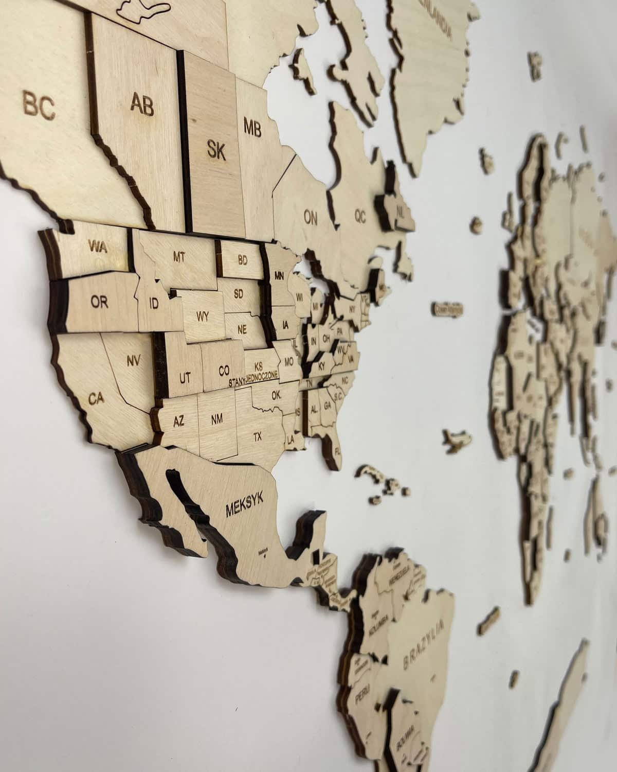 3D Wooden World Map Wall Art Natural 3