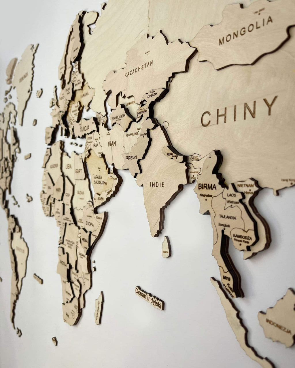 3D Wooden World Map Wall Art Natural 4