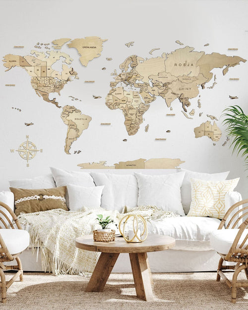 3D Wooden World Map Wall Art Natural 5