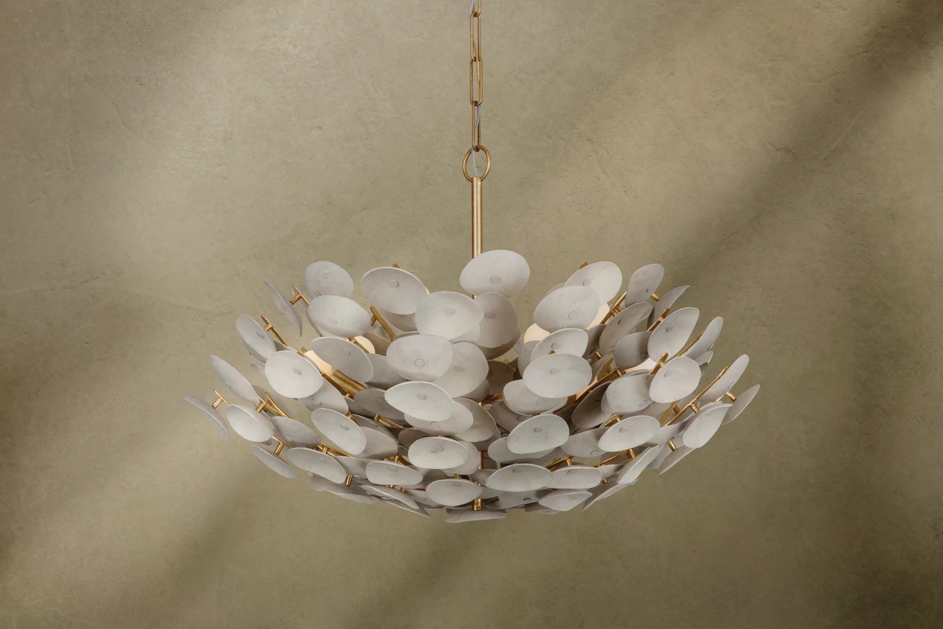 Aimi Ceiling Chandelier 81cm – Vintage Gold & White-Washed Coco Shell | Corbett Lighting