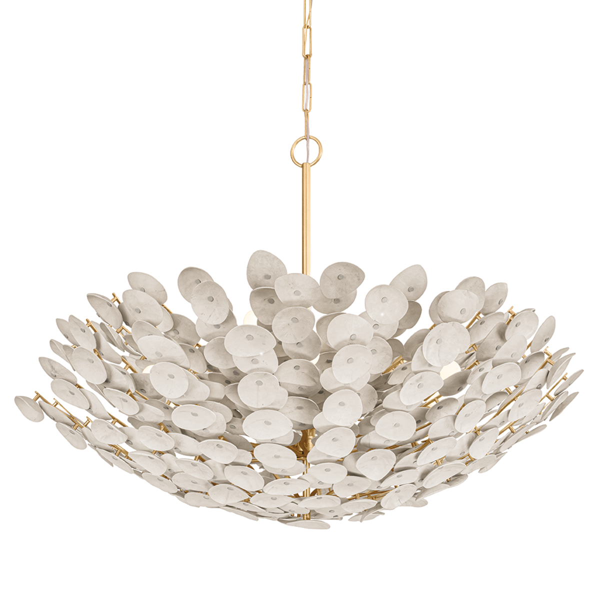 Aimi Ceiling Chandelier 123cm – Vintage Gold & White-Washed Coco Shell | Corbett Lighting