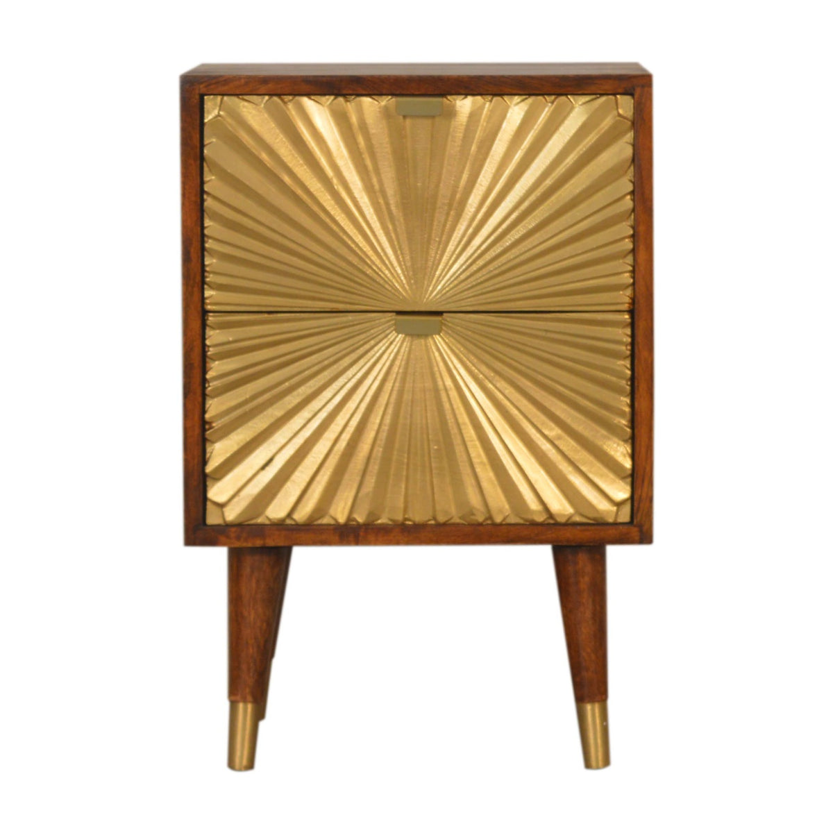 Brass cap feet on the Manila Gold nightstand