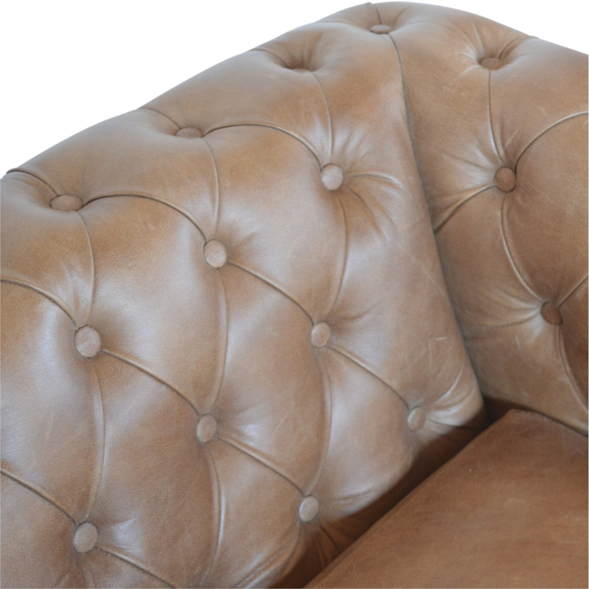 Brown buffalo leather Chesterfield two-seater sofa