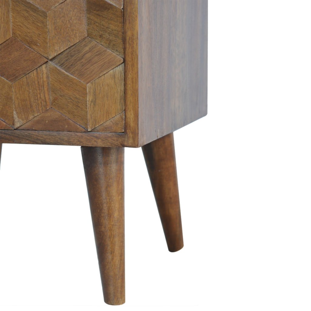 Carved detailing on the Chestnut Cube nightstand