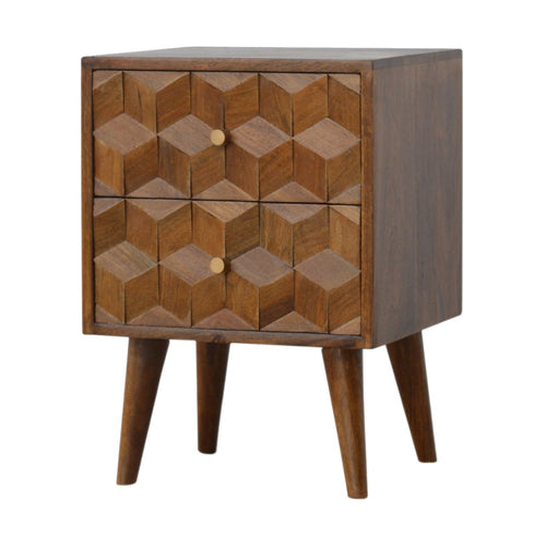 Chestnut Cube carved wood nightstand