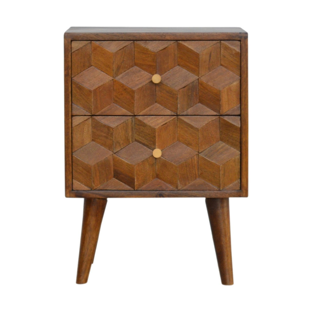 Chestnut Cube nightstand with drawer storage
