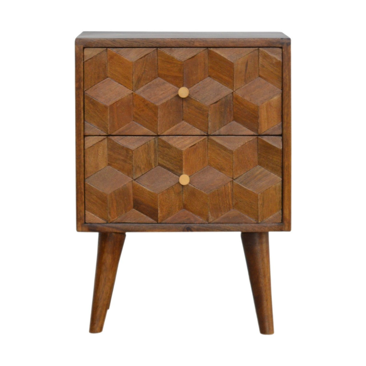 Chestnut Cube nightstand with drawer storage