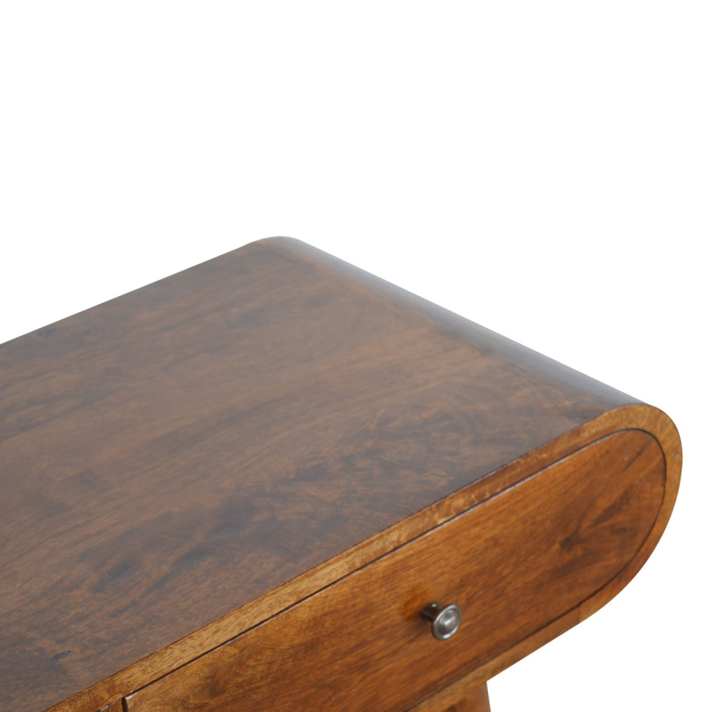 Chestnut console table with two storage drawers