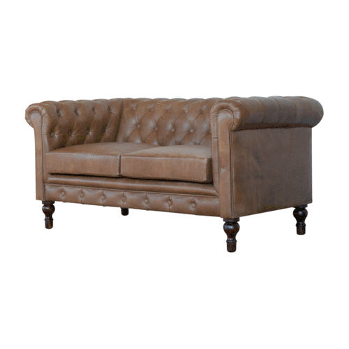 Classic two-seat Chesterfield sofa in buffalo hide leather