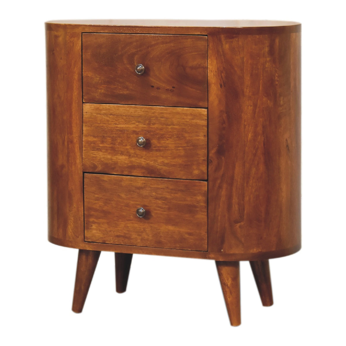 Compact three drawer solid wood cabinet