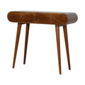 Curved solid mango wood console table with chestnut finish