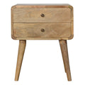 Curved solid mango wood nightstand with oak finish