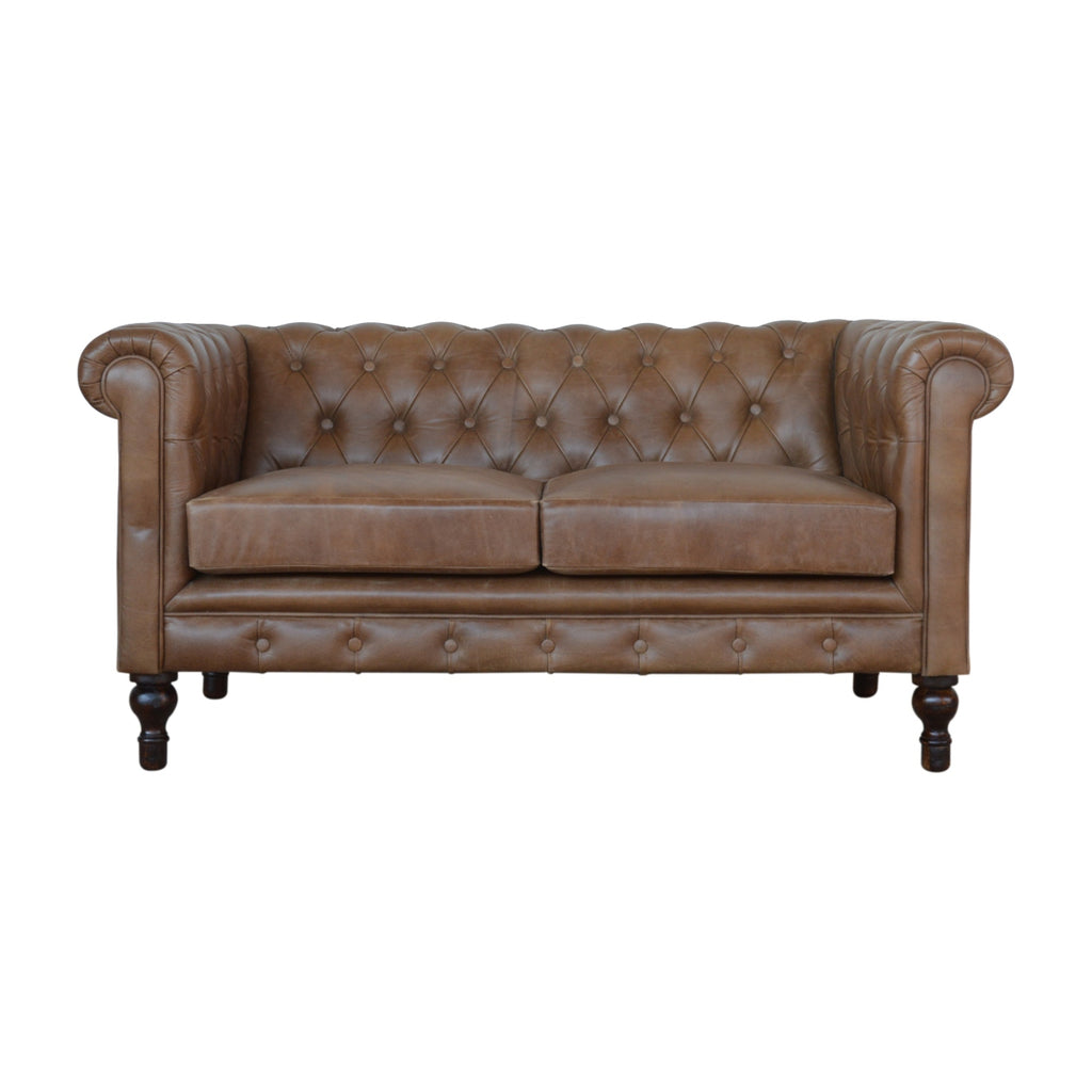 Deep-buttoned buffalo leather Chesterfield sofa