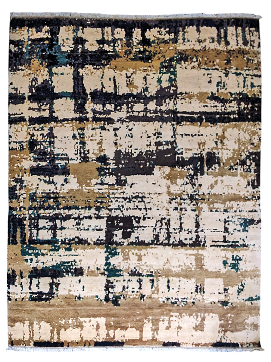 Extra-large brown hand-knotted wool rug with diamond pattern