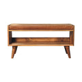 Solid Mango Wood Bench with Tan Leather Seat Pad