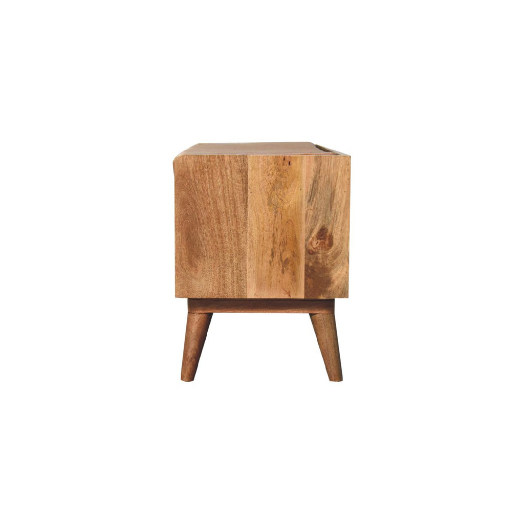 Solid Mango Wood Bench with Tan Leather Seat Pad