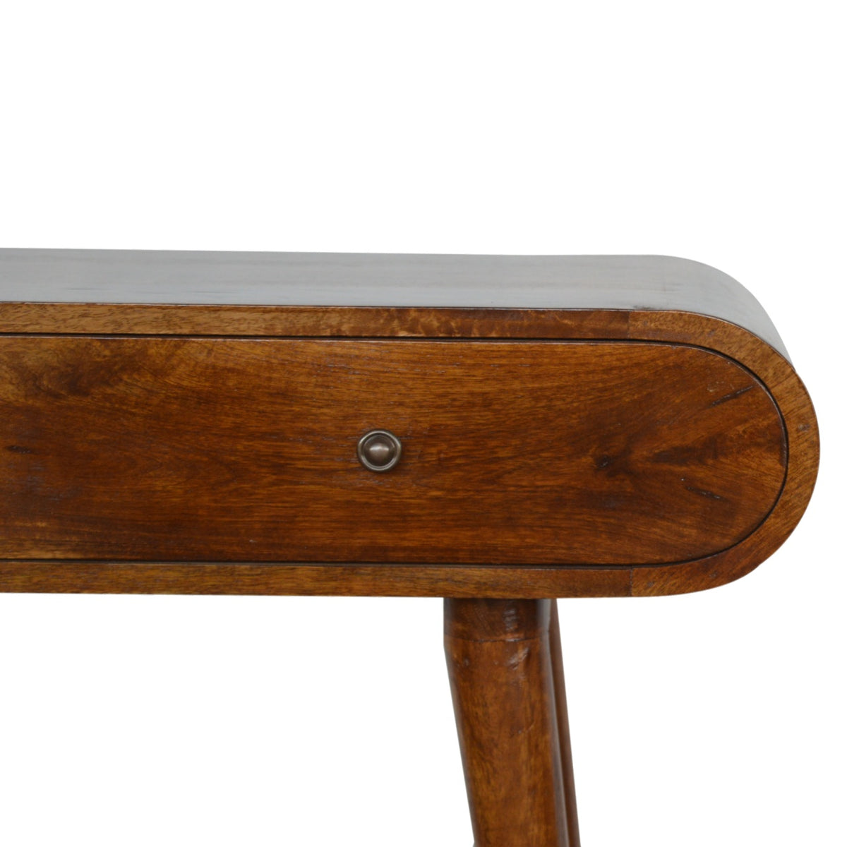 Mango wood console table with rounded edges