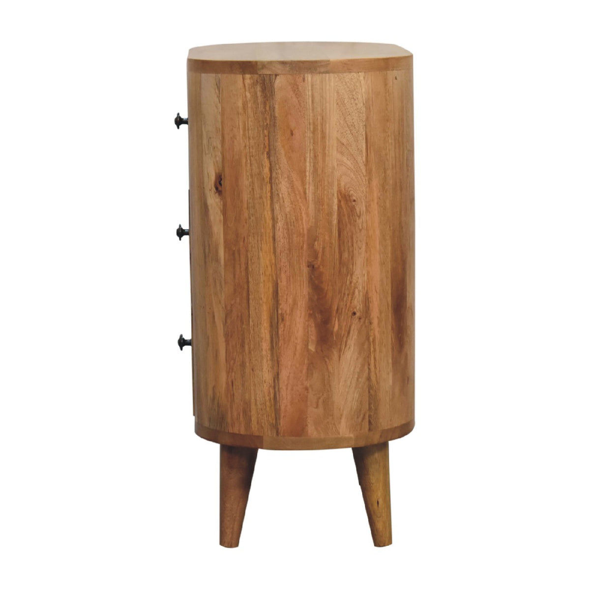 Mango wood mini cabinet with polished drawer knobs