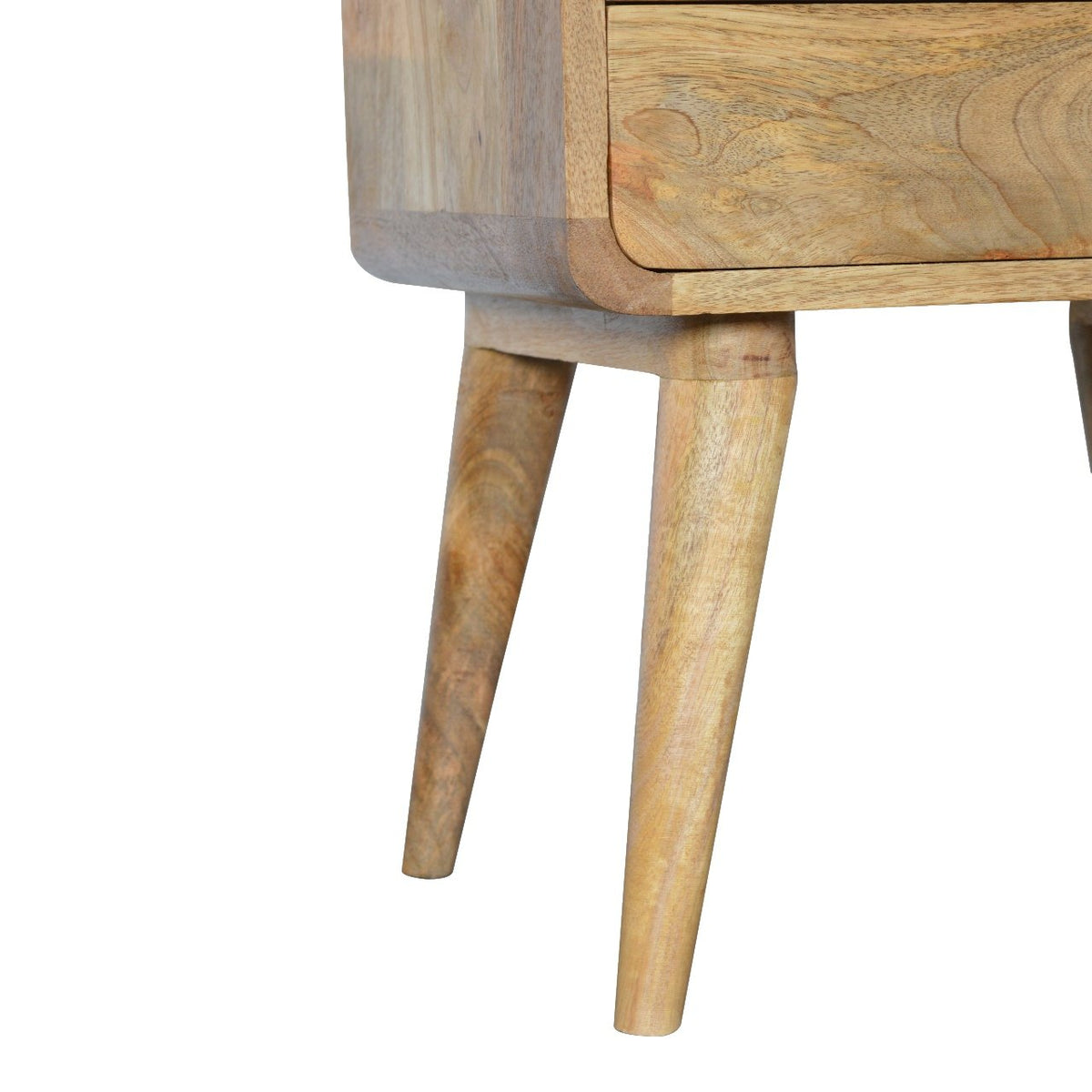 Mango wood nightstand with gently curved edges
