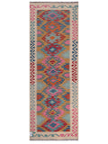 Narrow Maimana handwoven Afghan wool kilim, 244 x 88 cm