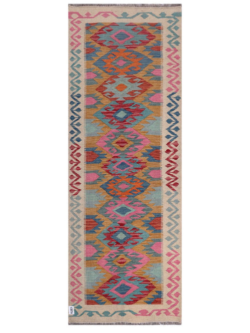Narrow Maimana handwoven Afghan wool kilim, 244 x 88 cm