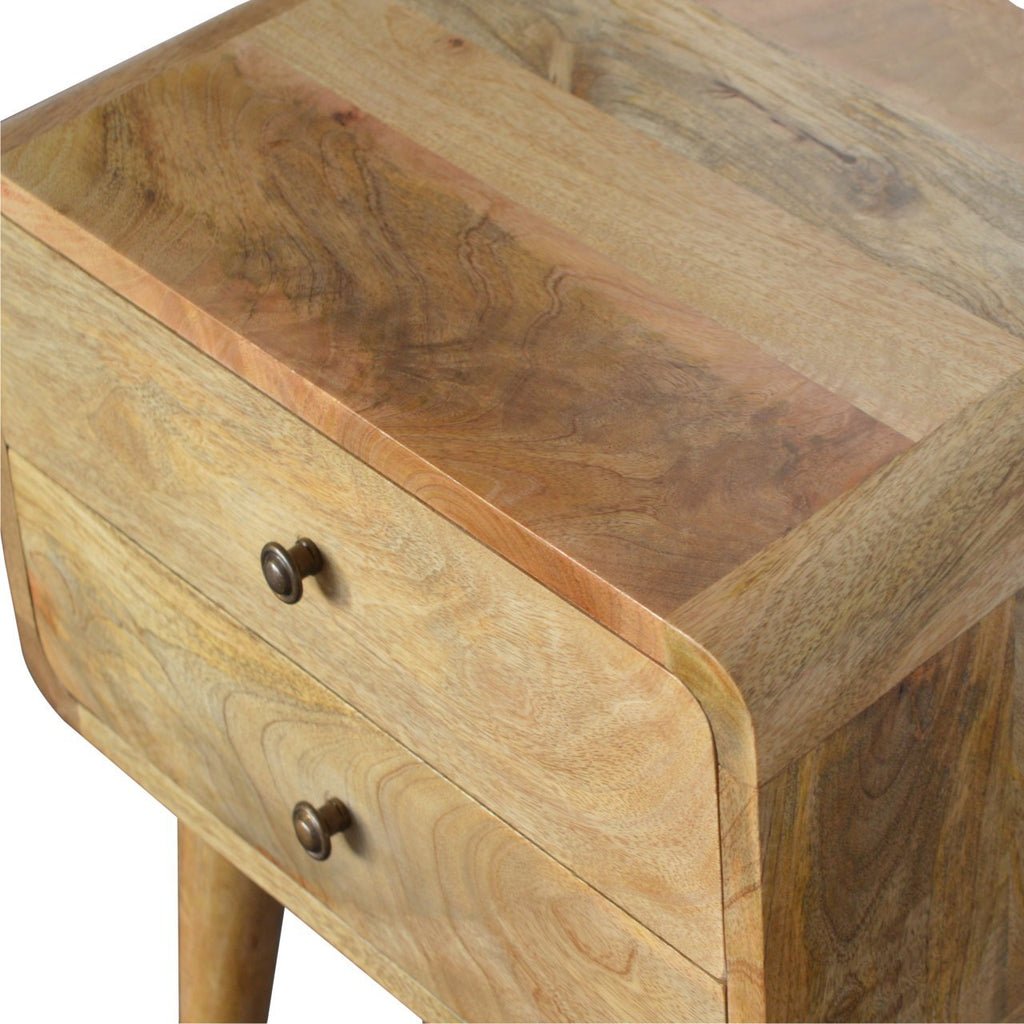 Oak-finished bedside table with two drawers
