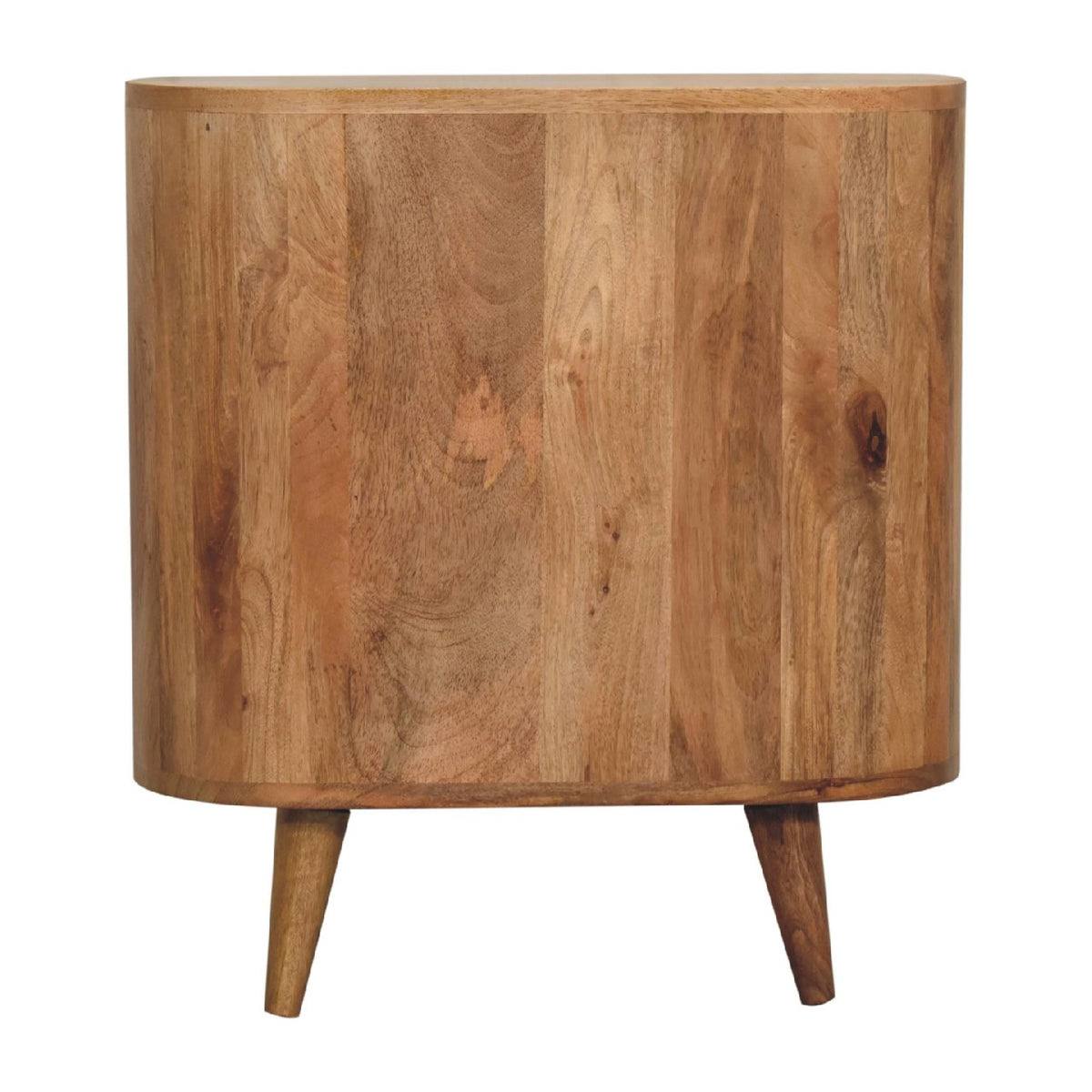 Oak-finished mango wood cabinet with three drawers