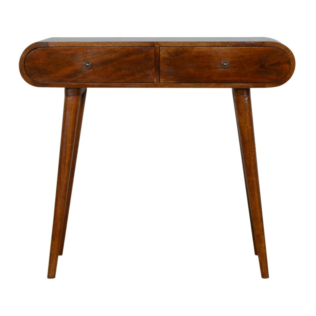 Rounded wooden console table for living rooms