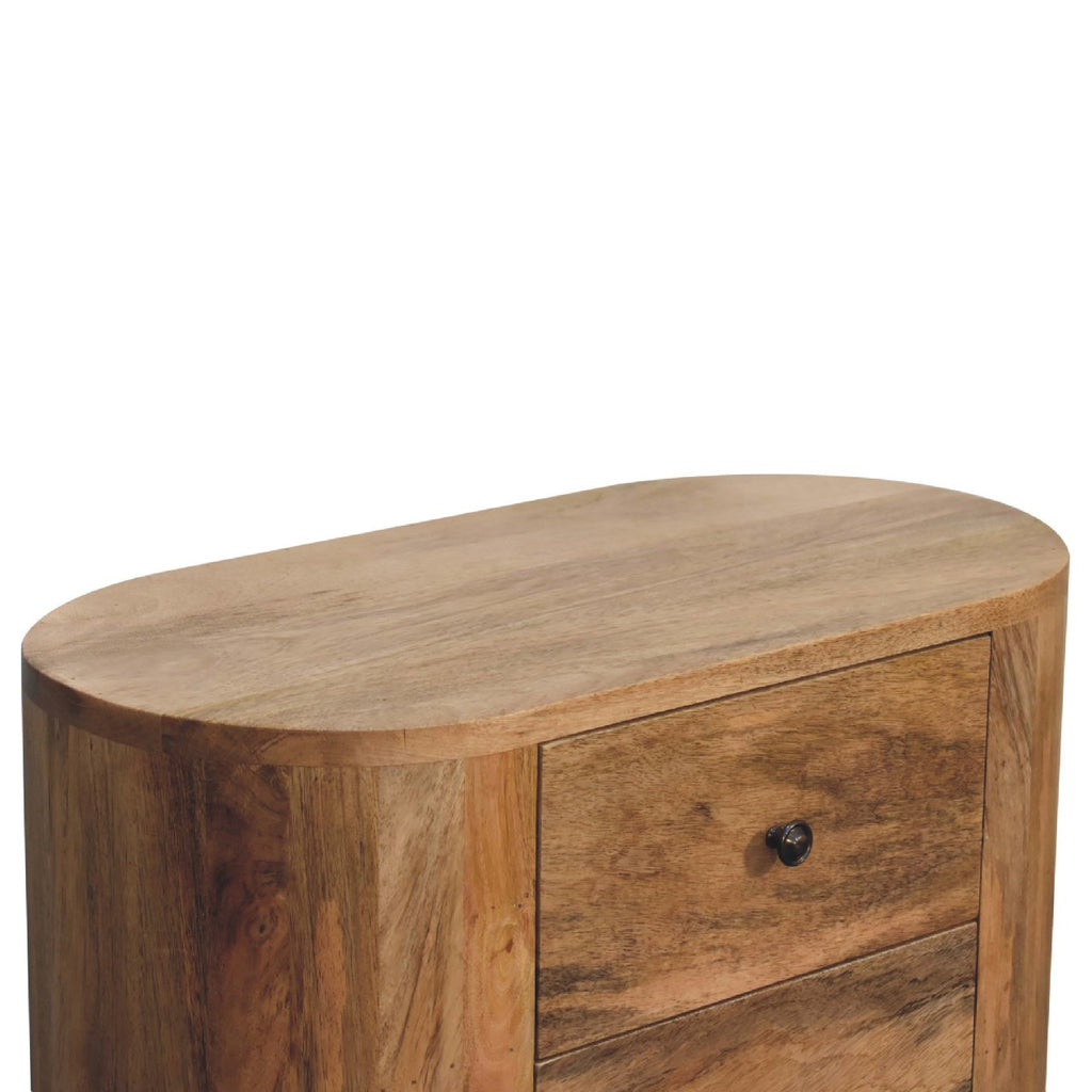 Small oak-finish cabinet with raised Nordic-style legs