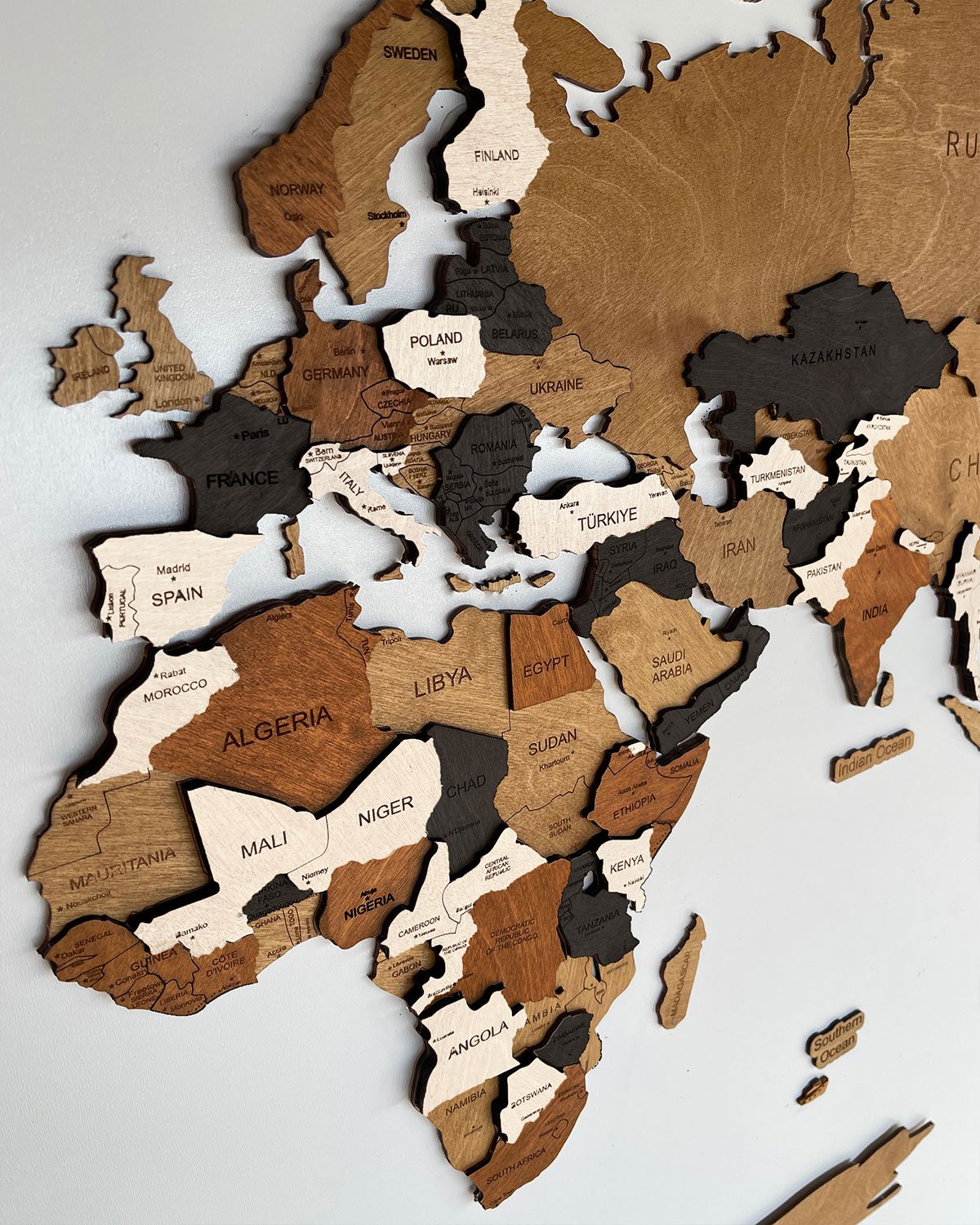 3D Wooden World Map — Mocha Finish | Home & Office Wall Art