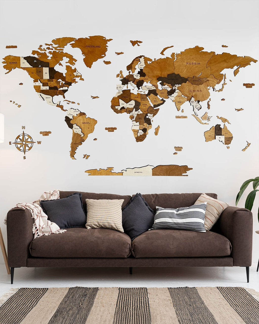 3D Wooden World Map — Mocha Finish | Home & Office Wall Art