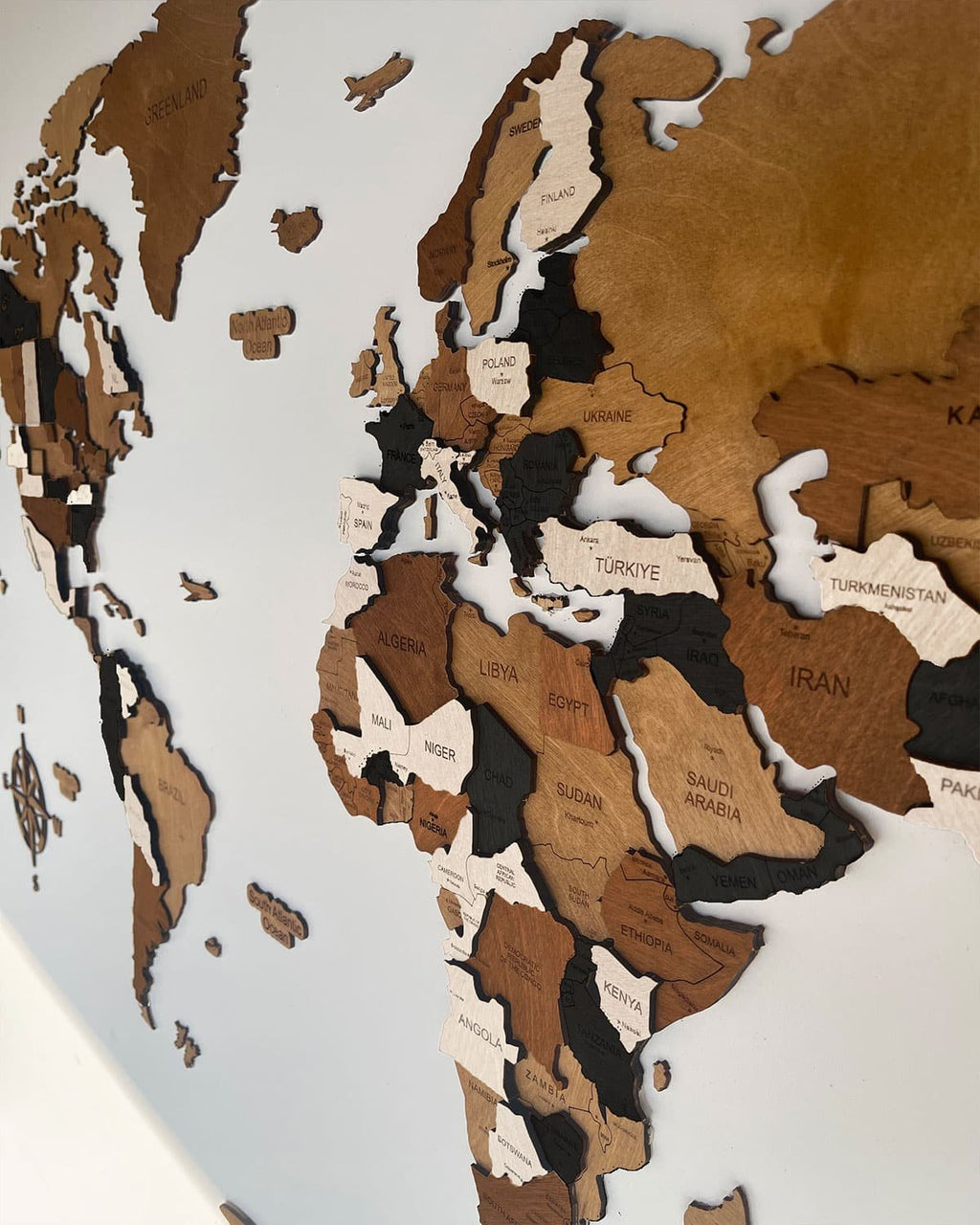 3D Wooden World Map — Mocha Finish | Home & Office Wall Art