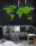 Illuminated map of the world made of mossy weed