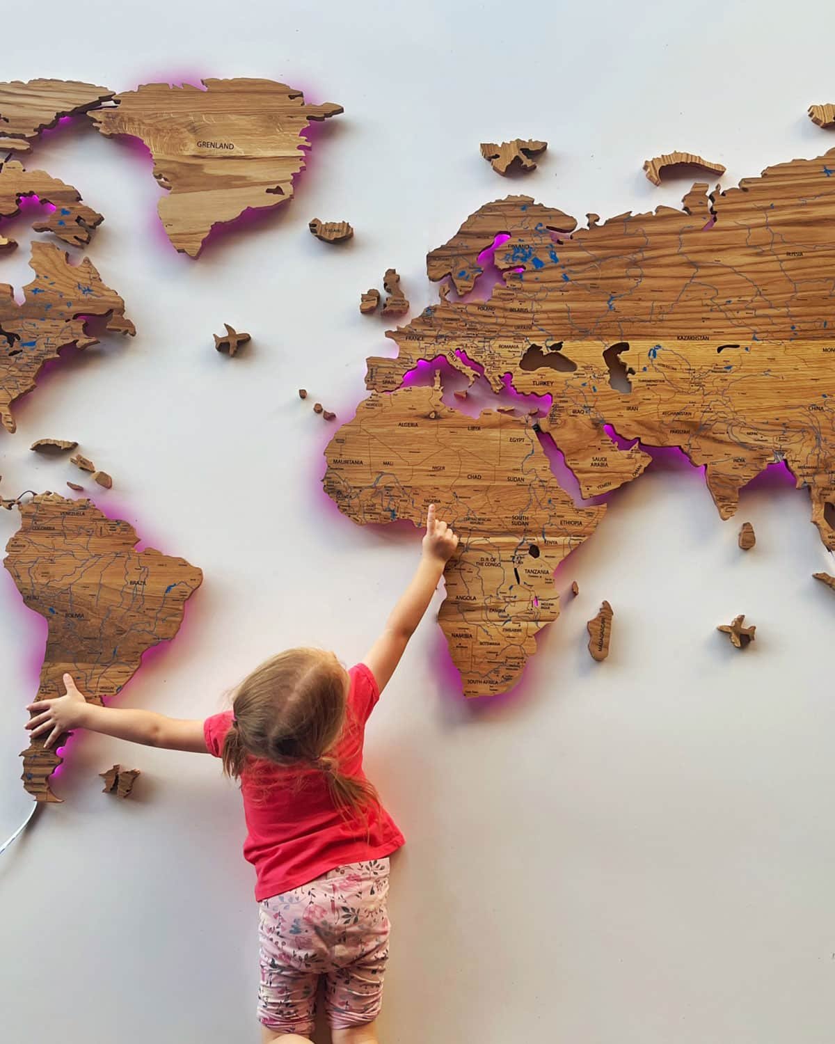 LED Illuminated Wooden World Map — Solid Oak