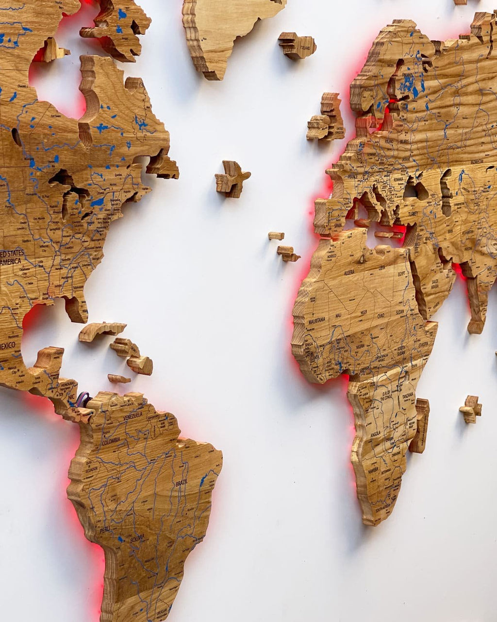 LED Illuminated Wooden World Map — Solid Oak