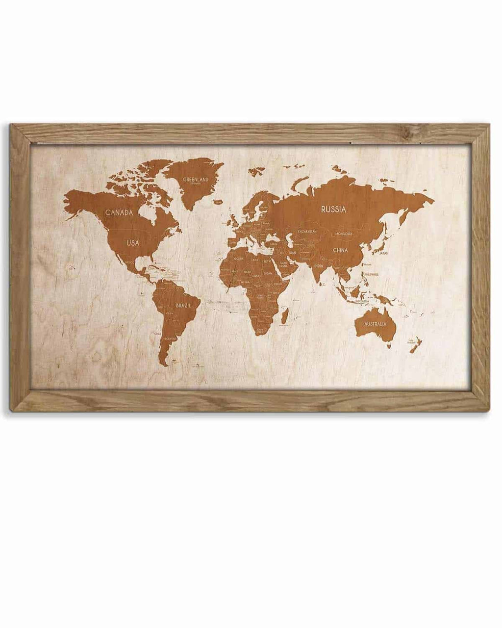 Wooden World Map in an Oak Frame