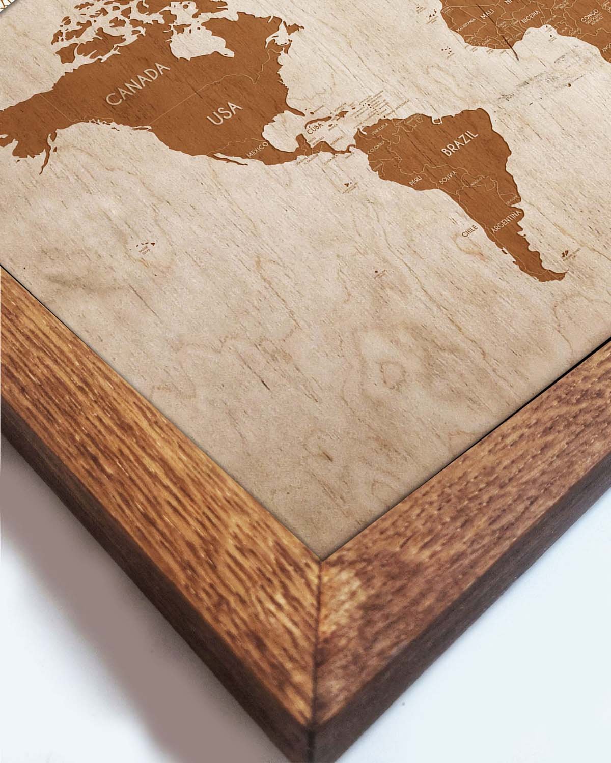 Wooden World Map in an Oak Frame