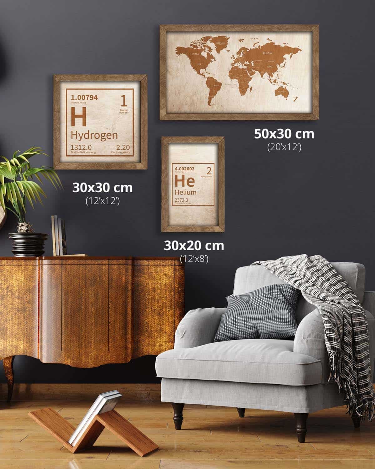 Wooden World Map in an Oak Frame